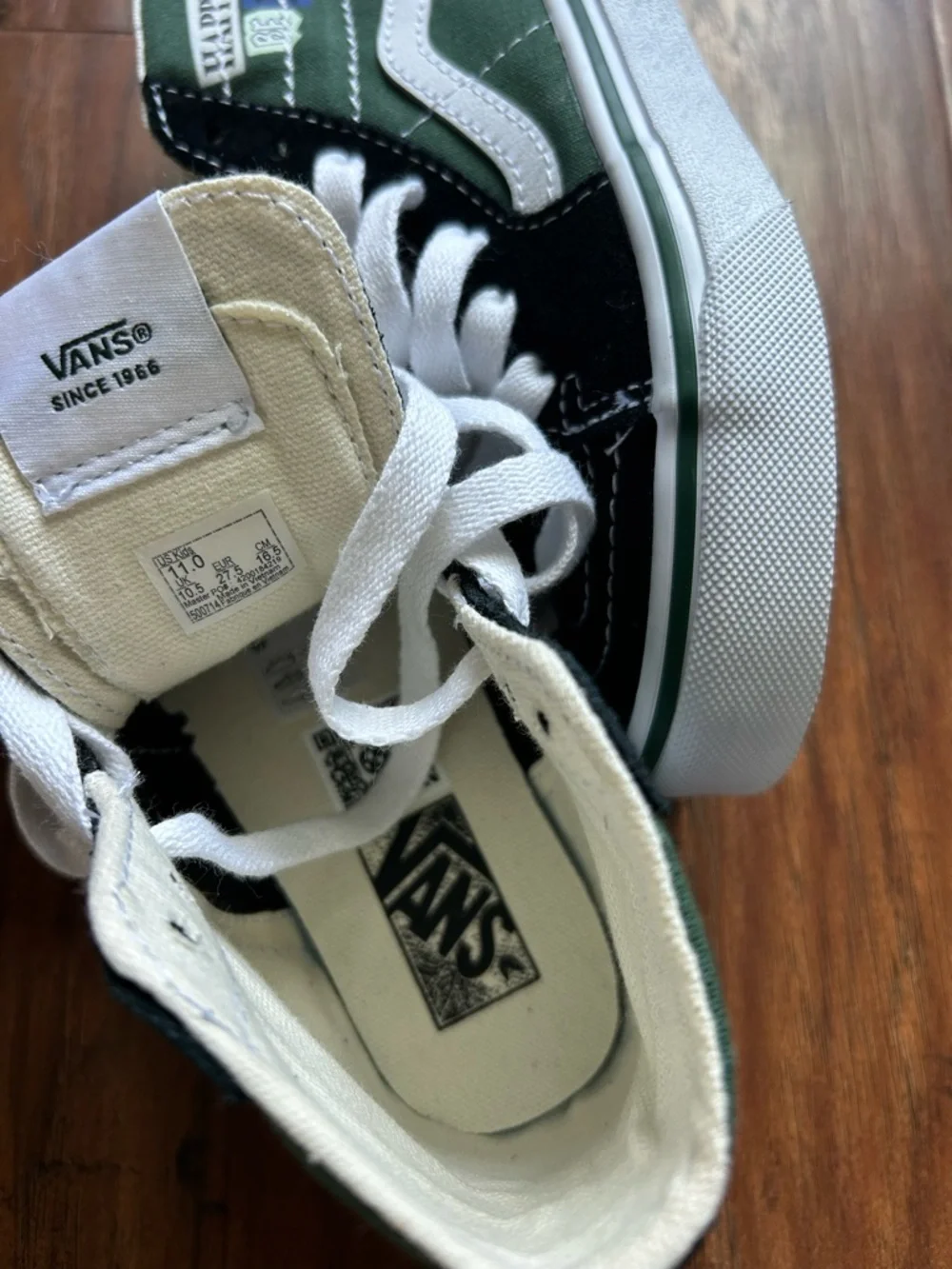 Vans Green & Black High Top Skate Sneakers with White Stripe Kid’s Shoe - Picture 9 of 11